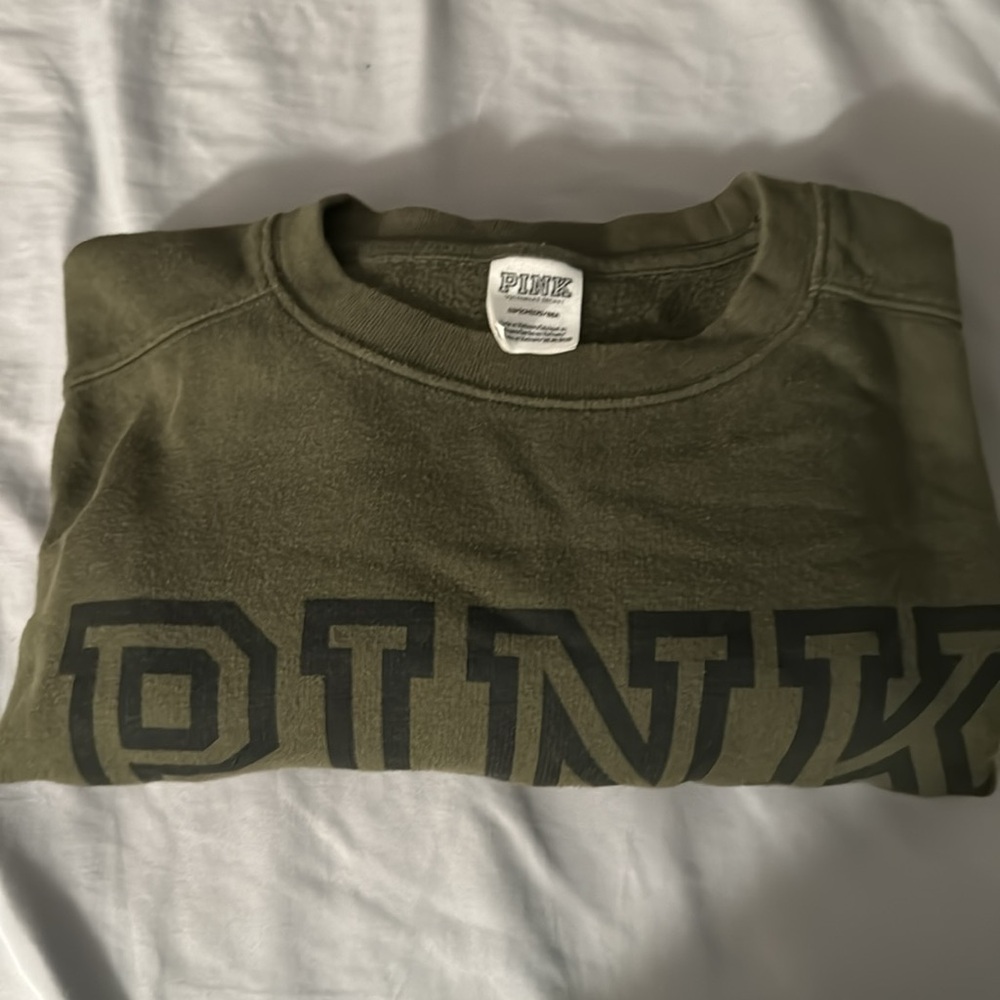Pink olive green crewneck sweater size small